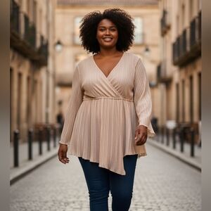 J.T.B. Woman Flowy Gold Shimmer shirt SZ 1X